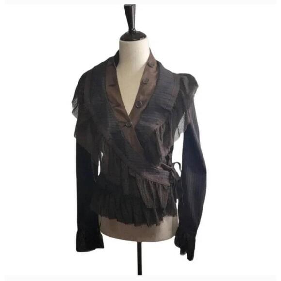 NWT Rinascimento Brown Asymmetrical Ruffle Long Sleeve Jacket Medium - Picture 1 of 11